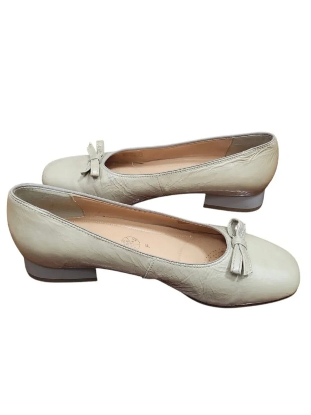 Ara Women’s Beige Leather Ballet Flats Bow Comfort Low Heel Shoes US 8 EU 38.5